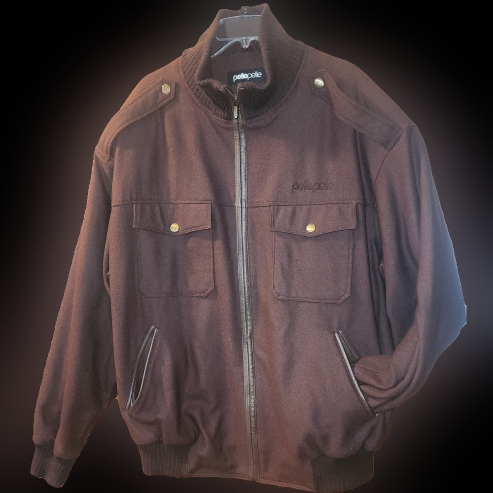 Wool Pelle Pelle Coat. Brown with Leather  Trim. Size 2XL. Excellent Condition